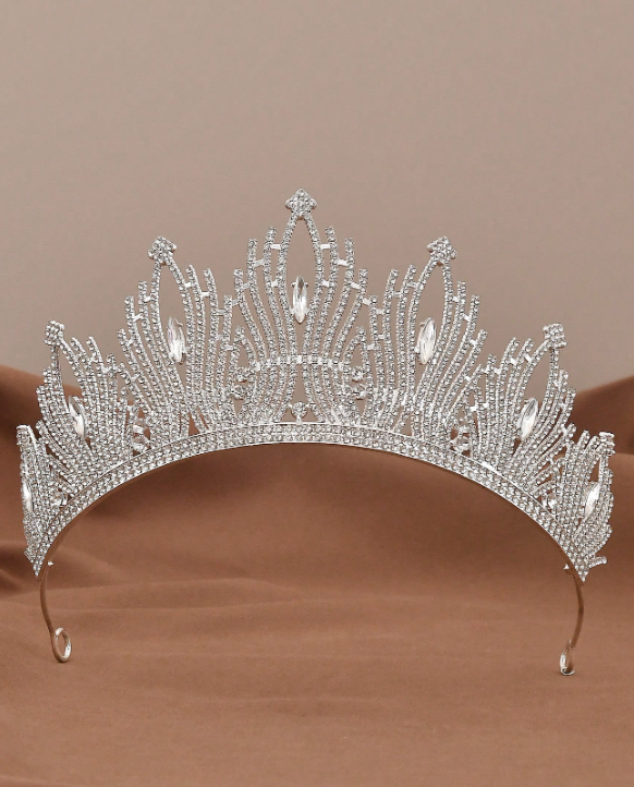 Baroque Crystal Crown Bridal Headpiece Silver