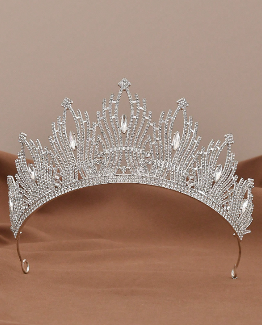 Baroque Crystal Crown Bridal Headpiece Silver