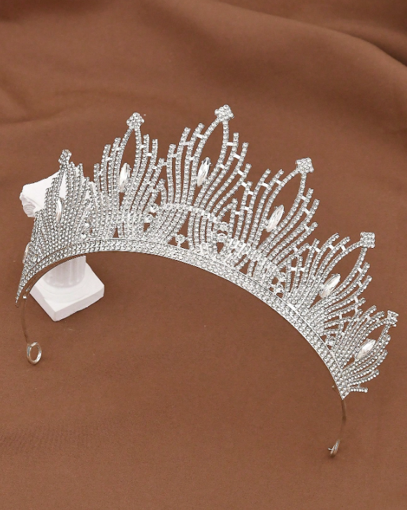 Baroque Crystal Crown Bridal Headpiece Silver