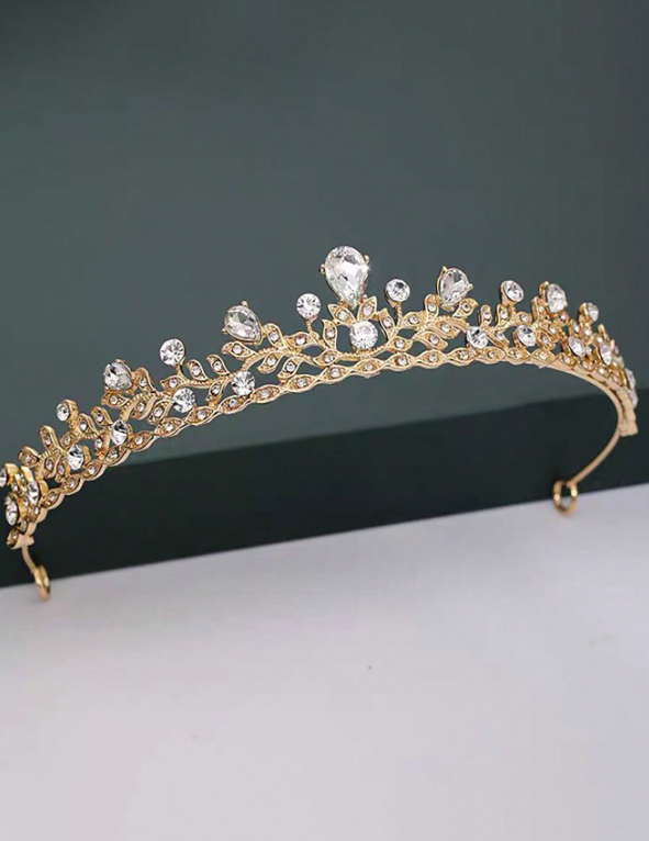 Rhinestone Crown Design Elegant Bridal Headband Gold