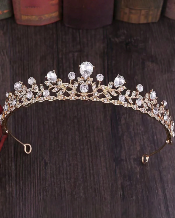 Rhinestone Crown Design Elegant Bridal Headband Gold