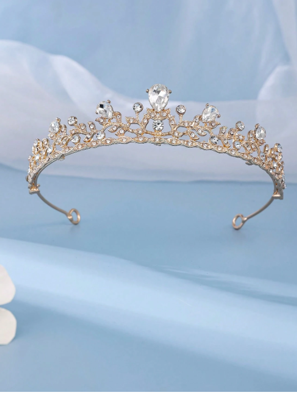 Rhinestone Crown Design Elegant Bridal Headband Gold