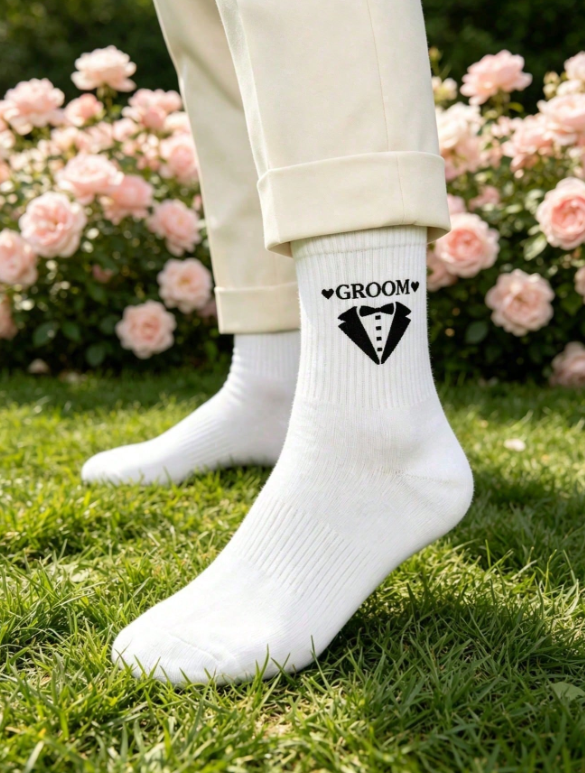 Groom Wedding Socks White