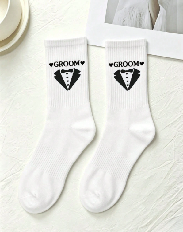 Groom Wedding Socks White