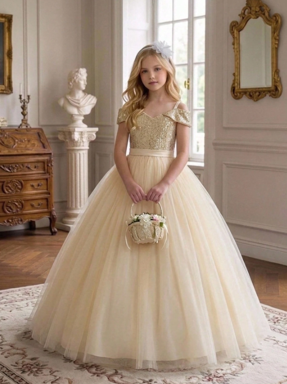 Strap Sequin Mesh Elegant Birthday Dress Champagne