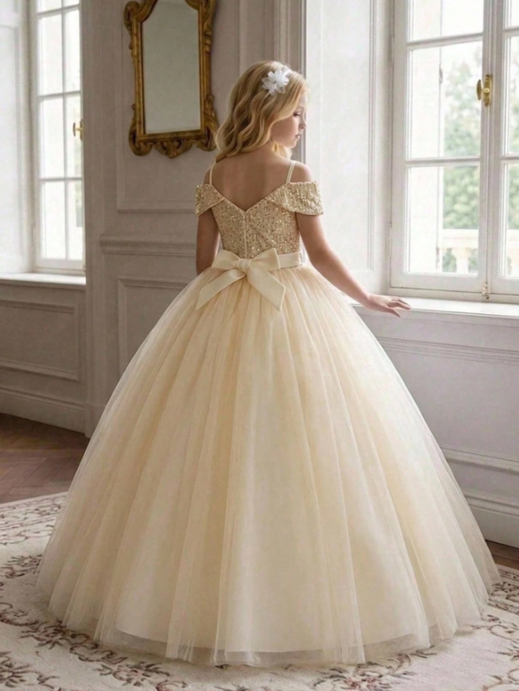 Strap Sequin Mesh Elegant Birthday Dress Champagne