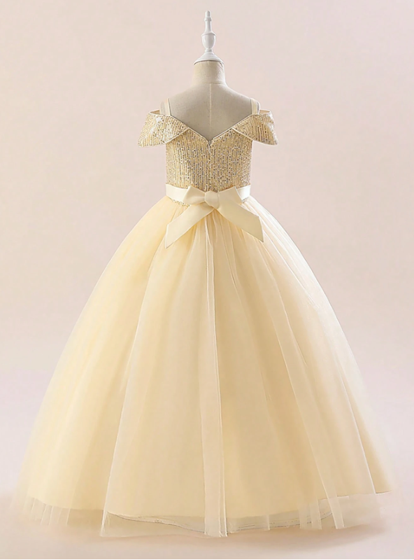 Strap Sequin Mesh Elegant Birthday Dress Champagne