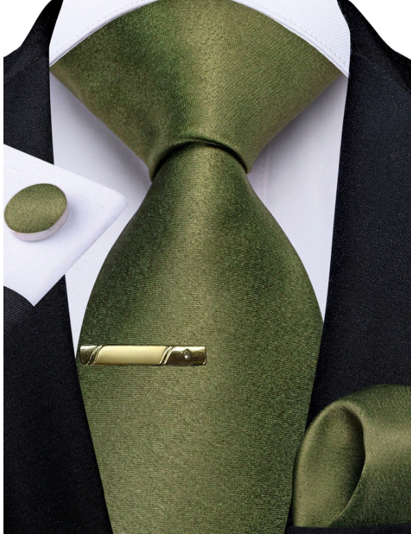 Groomsman Tie And Pocket Square Set Army Green