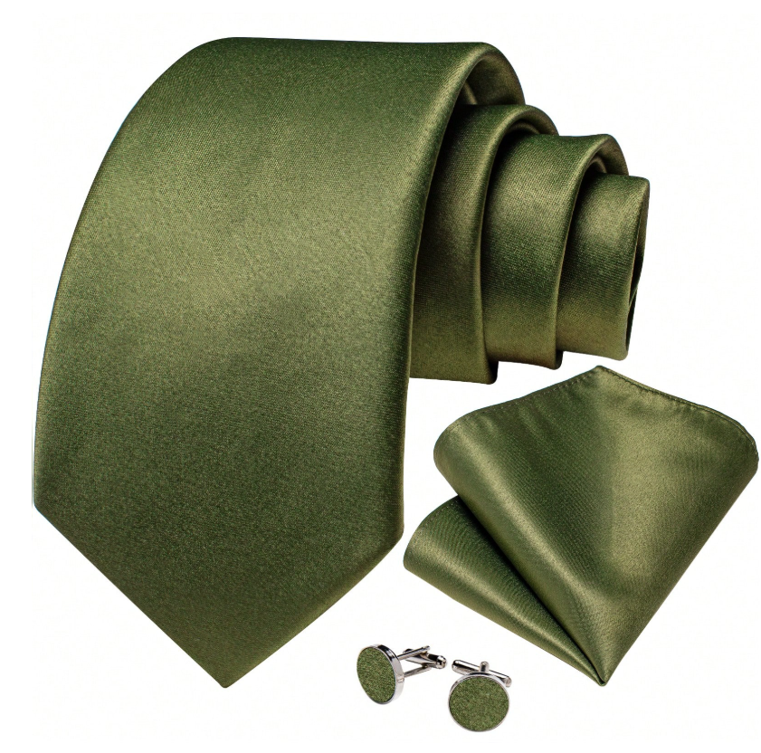 Groomsman Tie And Pocket Square Set Army Green