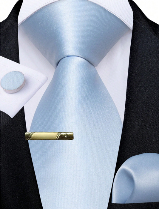 Groomsman Tie And Pocket Square Set Light Blue