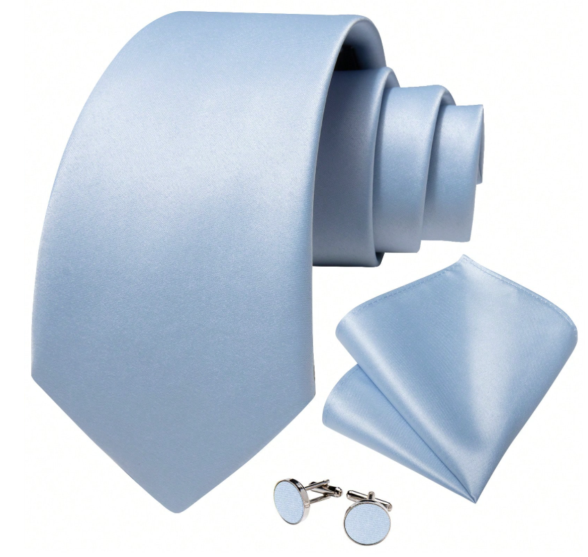 Groomsman Tie And Pocket Square Set Light Blue