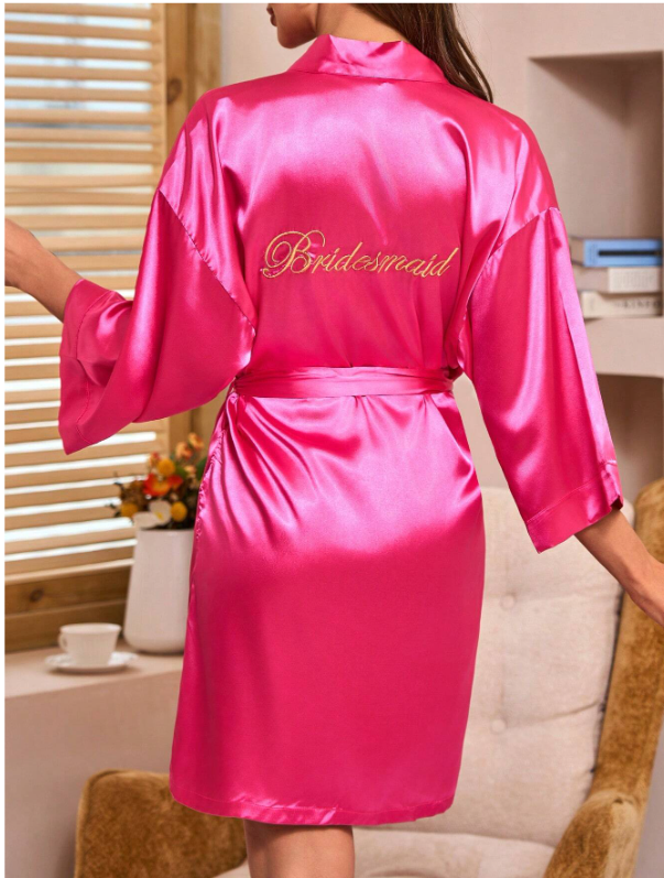 Hot Pink Belted Satin Bridesmaid Robe