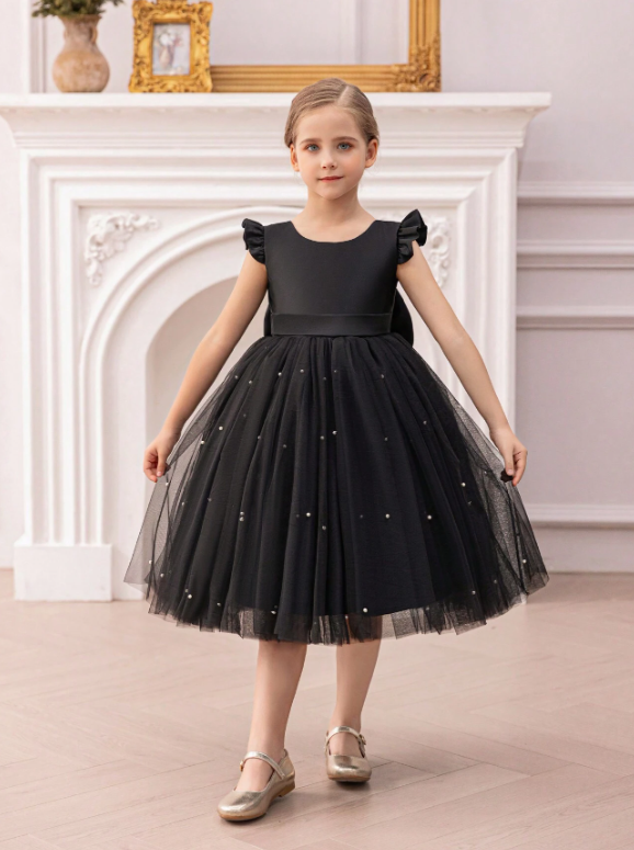 Ruffled Mesh Princess Dress With Lace Trim Army Green