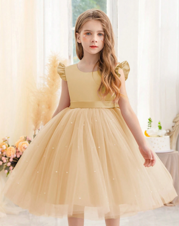 Ruffled Mesh Princess Dress With Lace Trim Army Green