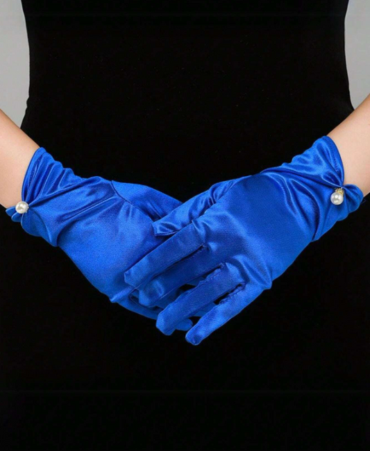 Satin Short Opera Gloves With Faux Pearl Accent