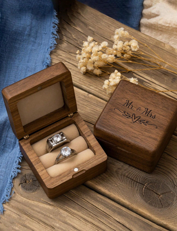 Mr & Mrs Wooden Ring Holder Box