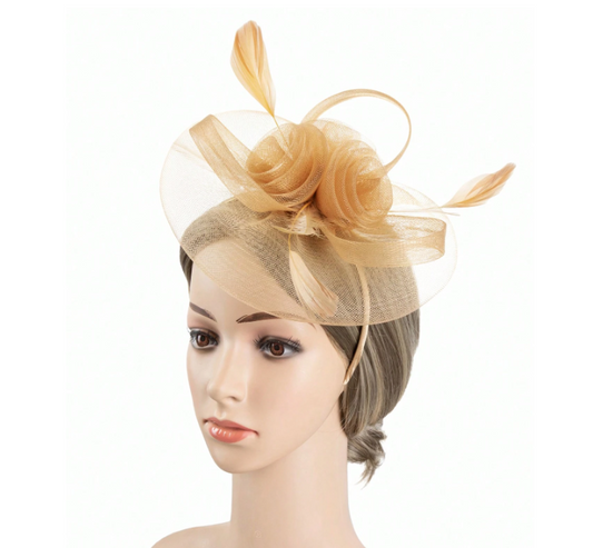 9pc Feather Fascinator Gold