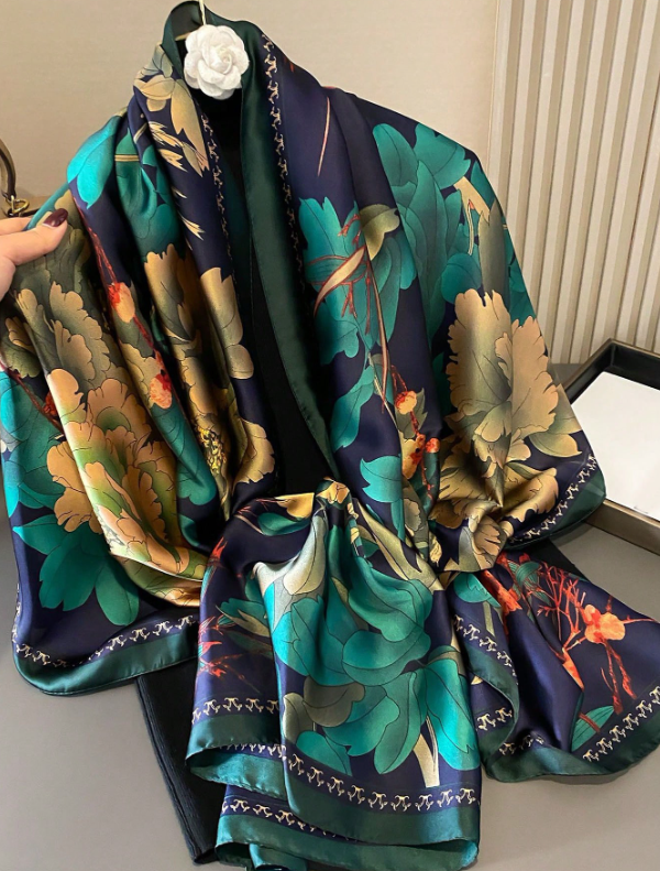 Silk Flowers Printed Beach Vacation Shawl