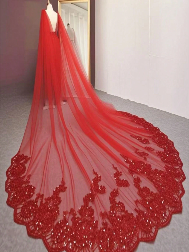 European Style Lace Long Train Bridal Shawl