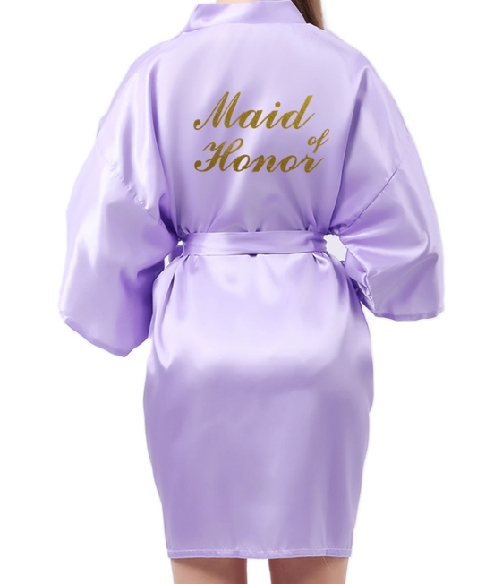 Lilac Belted Satin Maid of Honor Robe