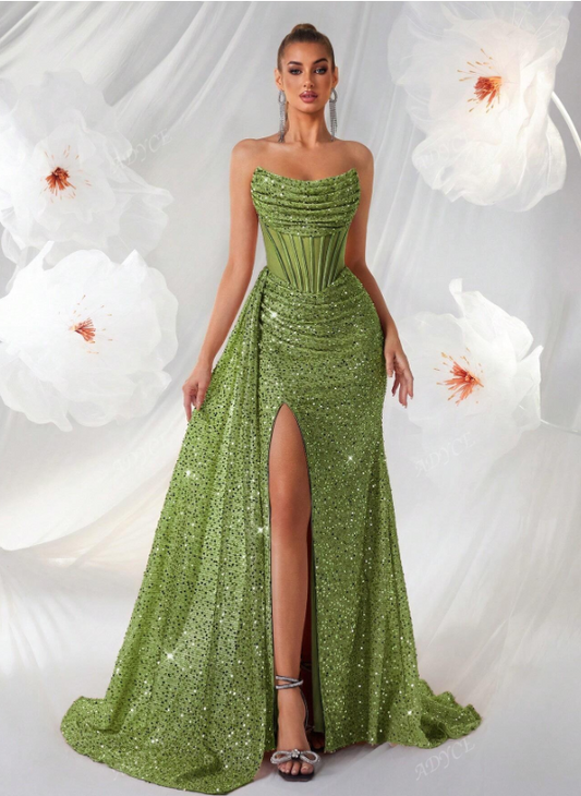 Sequin Bandeau Hollow Out Prom Dress