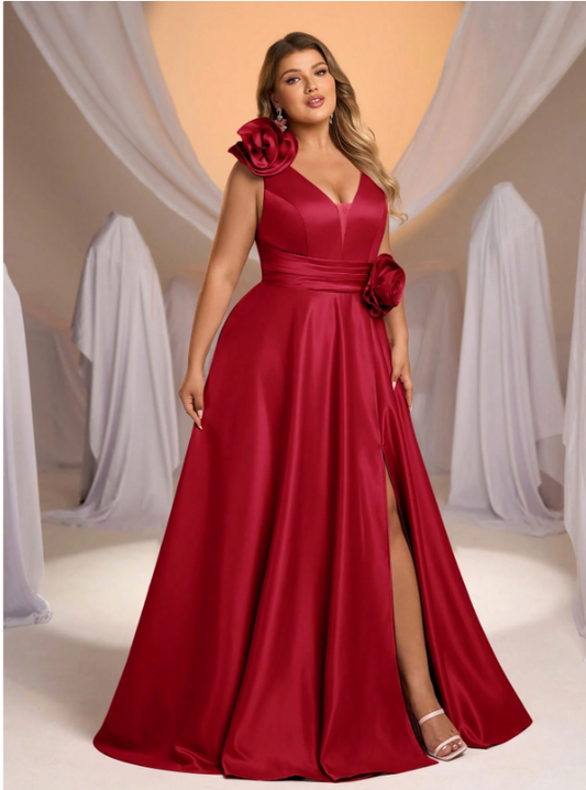 Plus Size Satin Gathered A-Line Dress Dress