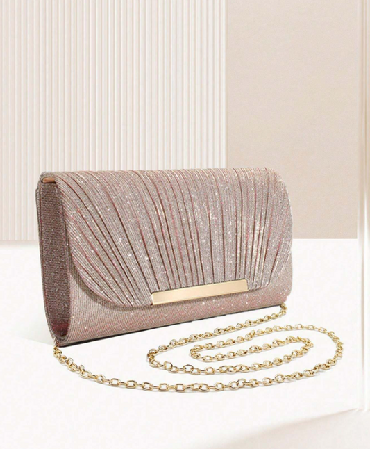 Ruched Square Bag With Metal Decor Flap - Evening Bag