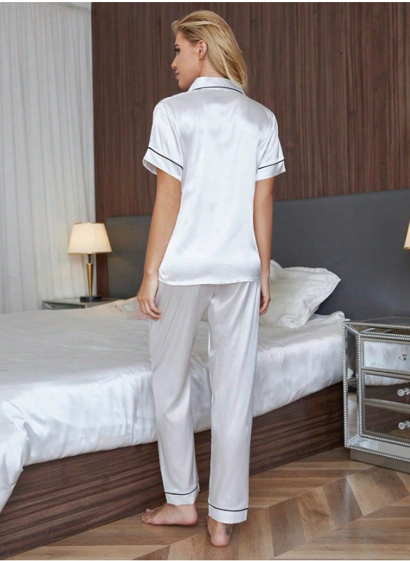 Bride Short Sleeve Shirt And Long Pants Pajamas Set White