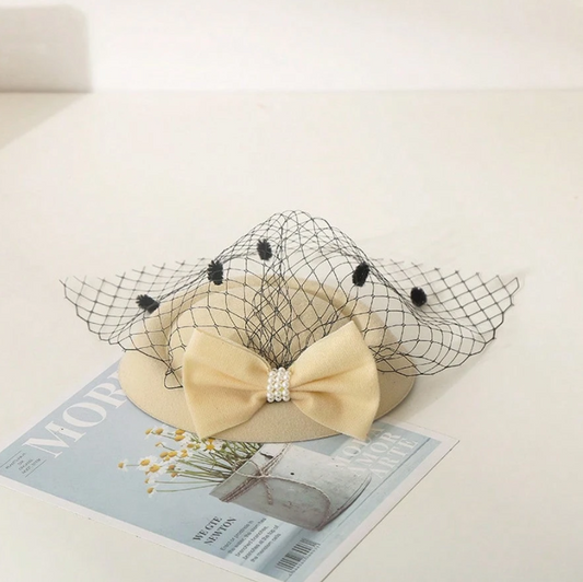 Retro Style Bow Headwear Fascinator Beige