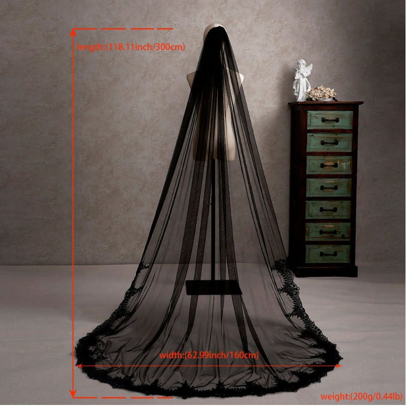 Lace Edge Bridal Veil Black