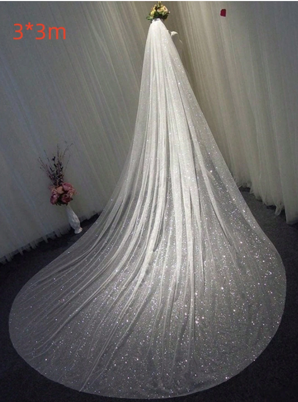 Glittered Single-Layer Tulle Veil