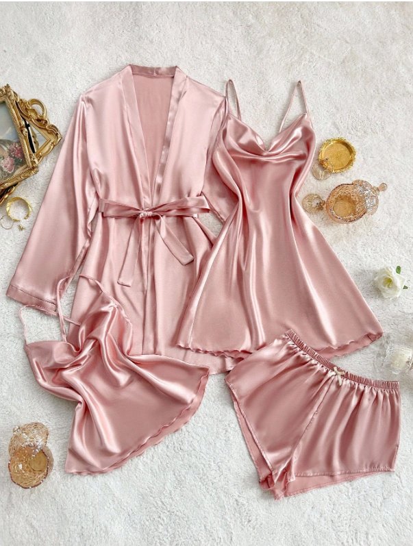 Sleepwear Set Satin Pajama Set Pink - 4 Piece Set pink