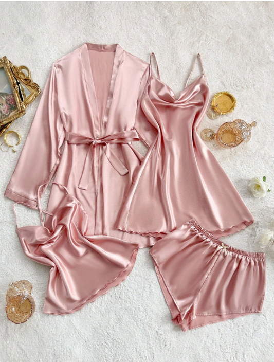 Sleepwear Set Satin Pajama Set Pink - 4 Piece Set pink
