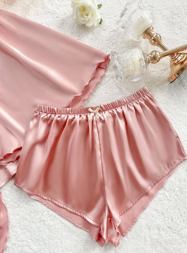Sleepwear Set Satin Pajama Set Pink - 4 Piece Set pink
