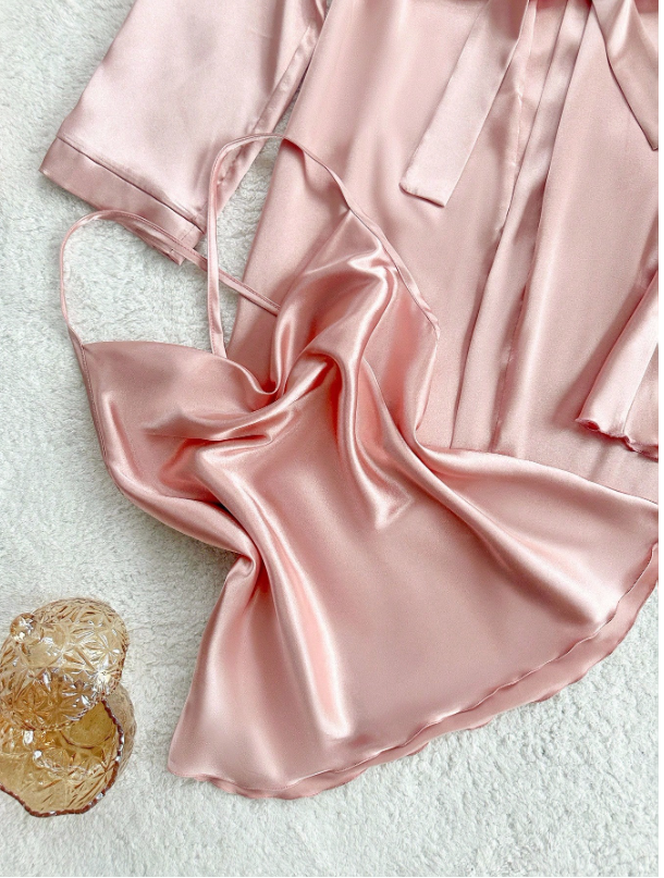 Sleepwear Set Satin Pajama Set Pink - 4 Piece Set pink
