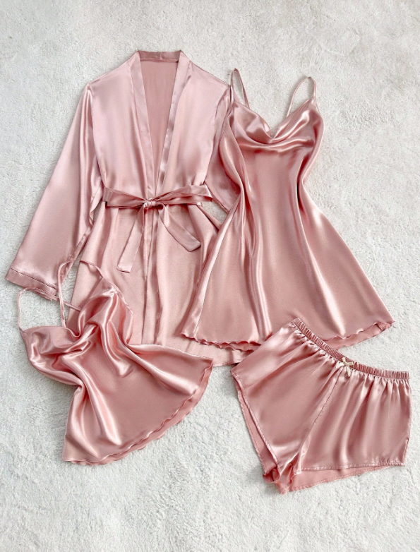 Sleepwear Set Satin Pajama Set Pink - 4 Piece Set pink