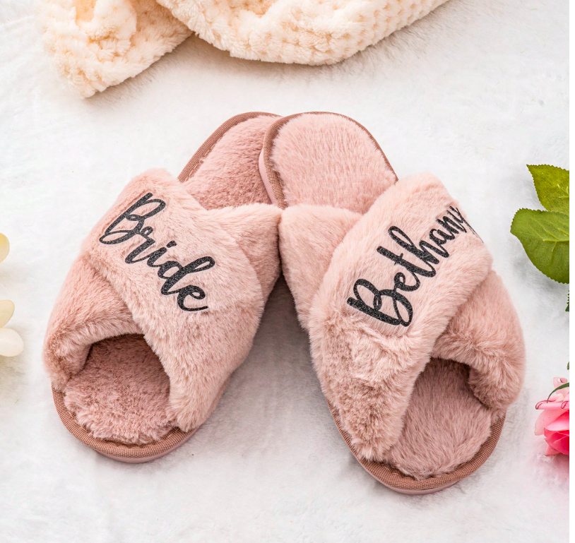 Personalized Fluffy Slippers, Bride Gifts
