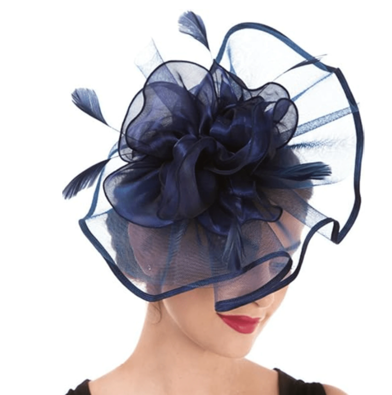 Navy Blue Fascinator Hat With Feathers