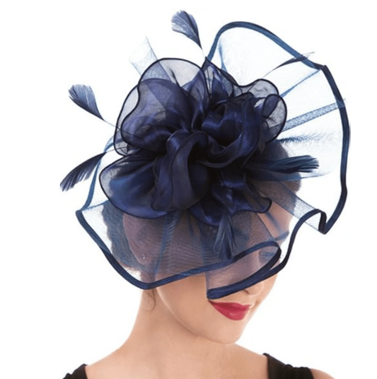 Navy Blue Fascinator Hat With Feathers