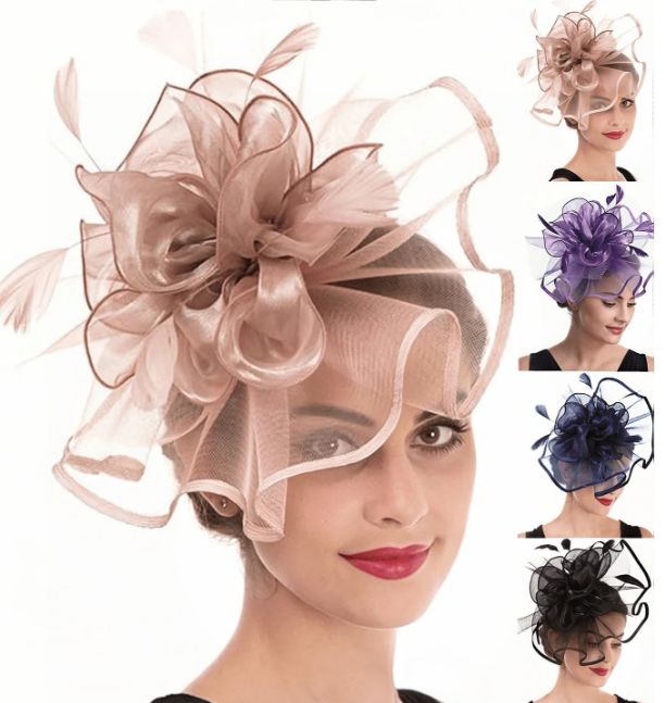 Navy Blue Fascinator Hat With Feathers