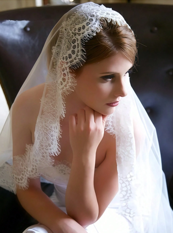 Bridal Veil With Lace Embroidery And 3m Length