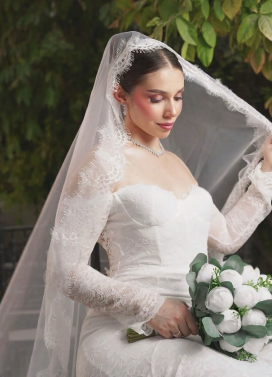 Bridal Veil With Lace Embroidery And 3m Length