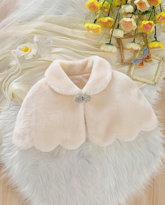 Girls' Sleeveless Faux Fur Shawl Jacket Champagne