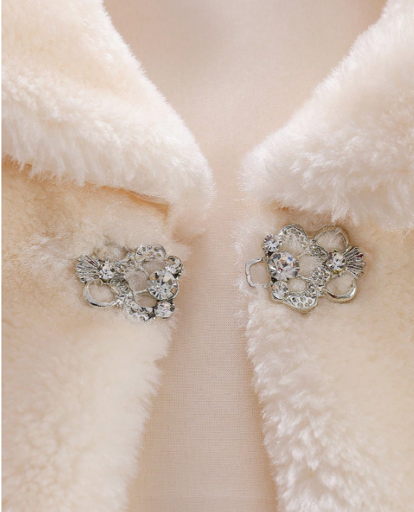 Girls' Sleeveless Faux Fur Shawl Jacket Champagne