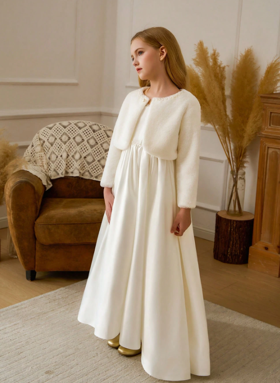 Girls White Beaded Shawl Cape
