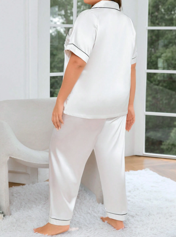 Bride Embroidered Short Sleeve Top & Pants Pajama Set White