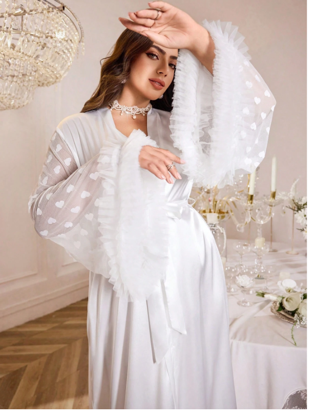 Flounce Hem Bell Sleeve Wedding Preparation Robe