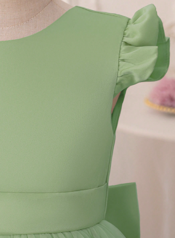 Girls' Beaded Bow knot Princess Dress Bean Green
