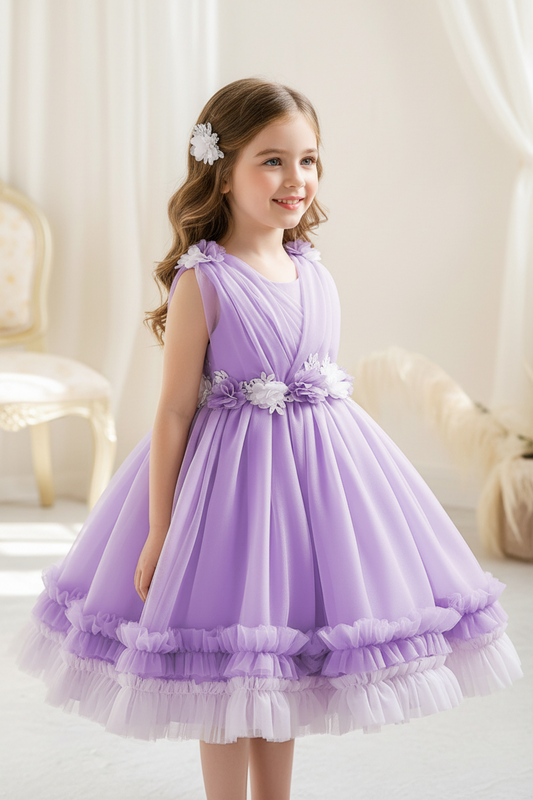 Party Princess Dress With 3D Floral Mesh Tulle Skirt