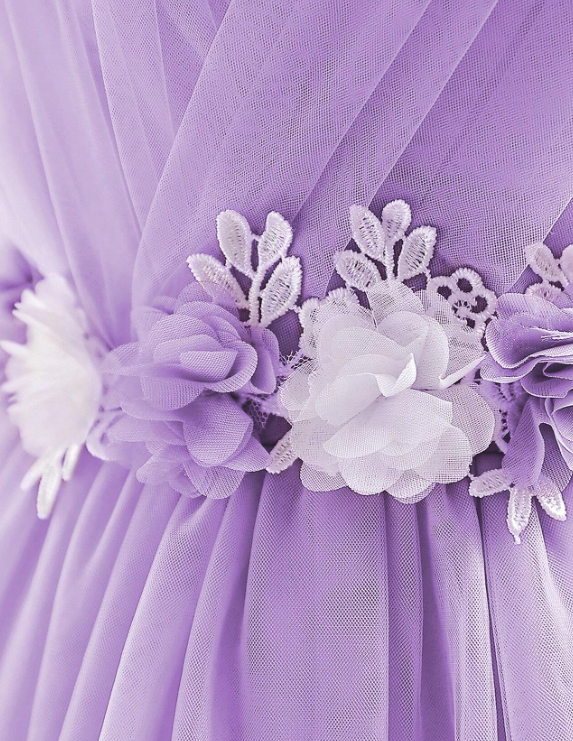 Party Princess Dress With 3D Floral Mesh Tulle Skirt